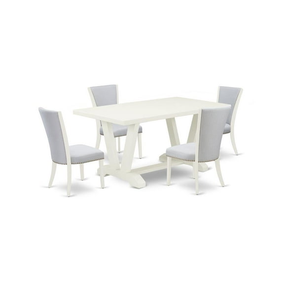 East West Furniture 5-Piece Kitchen Table Set Consists of 4 Dining Room Chairs with Upholstered Seat and Stylish Back-Rectangular Table - Cement and Wirebrushed Linen White Finish