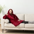 thumbnail image 5 of PAVILIA Blanket Hoodie for Women Burgundy, Sherpa Wearable Blanket Men, Cozy Oversized Sweatshirt Blanket, Warm Fleece Hooded Blanket Sweater with Sleeves and Two Big Pocket, Wine Red, 5 of 9