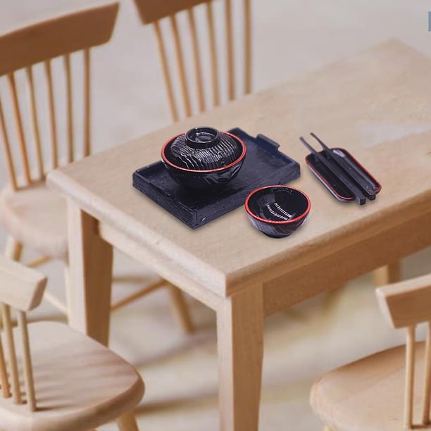 Mini juego de vajilla de estilo japonés 1/12, casa de muñecas en miniatura, vajilla de cocina, juego de rol, juguete, accesorios para fotos, juego de CUTICAT Mini vajilla de casa de muñecas