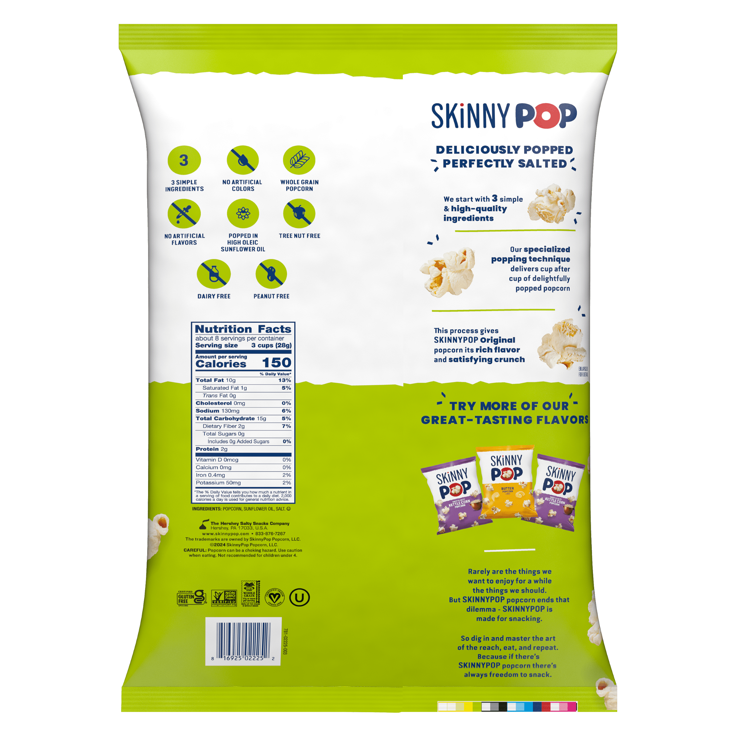 SKINNYPOP Original, Gluten Free Popcorn Party Size Bag, 8 oz