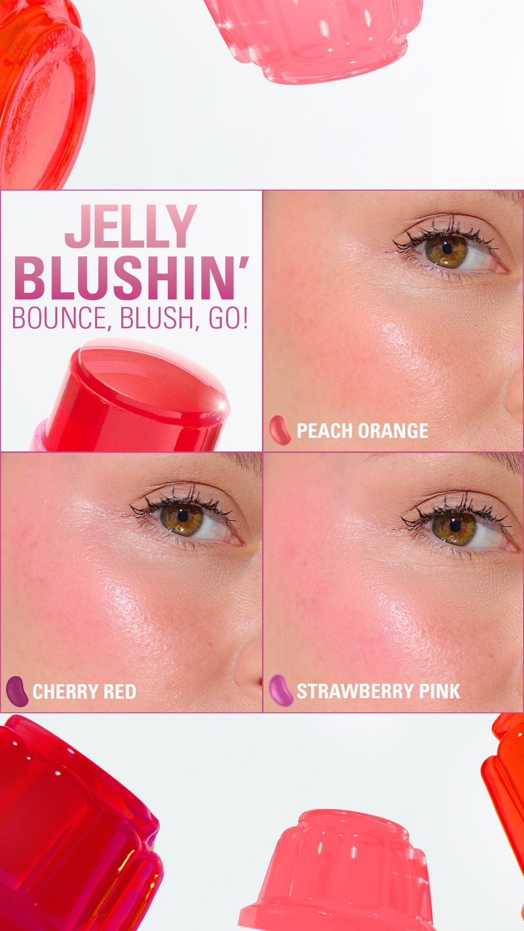 Revolution Jelly Blush Stick, Sheer Finish, Long-Lasting, Buildable Color, Peach Orange