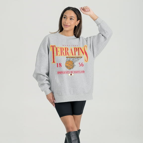 Women's Gameday Couture Gray Maryland Terrapins Basketball Premium Fleece Drop Pullover Sweatshirt