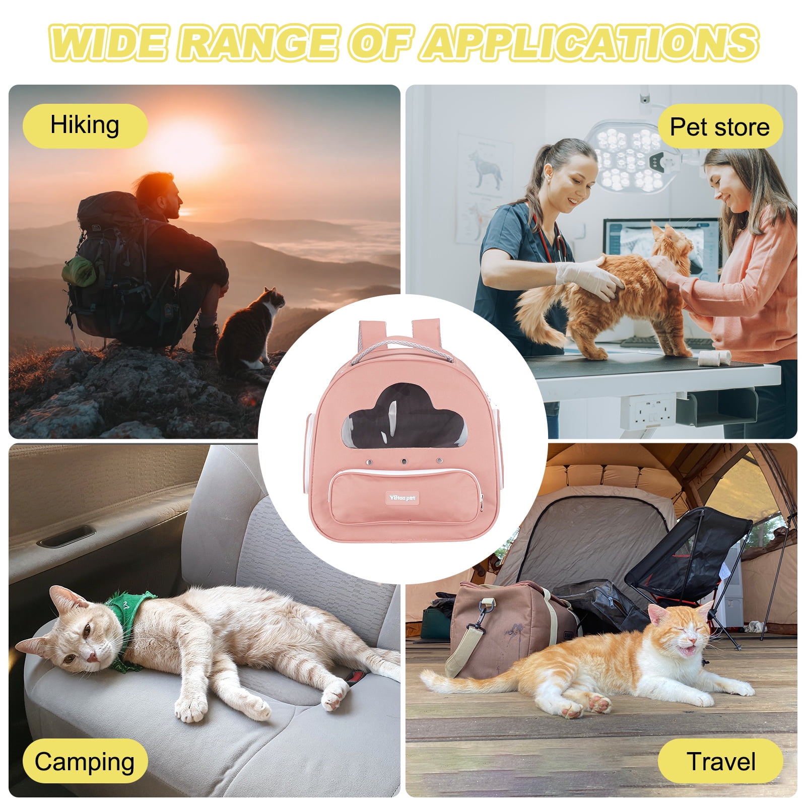 Cat Backpack Carrier, Large Space & Breathable, Pet Hiking Travel Backpack for Cats Pink