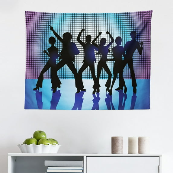 70s Party Tapestry, Music Clef Groovy Psychedelic Doodles Hand Drawn Hippie Signs Art, Fabric Wall Hanging Decor for Bedroom Living Room Dorm, 2 Sizes, Multicolor, by Ambesonne