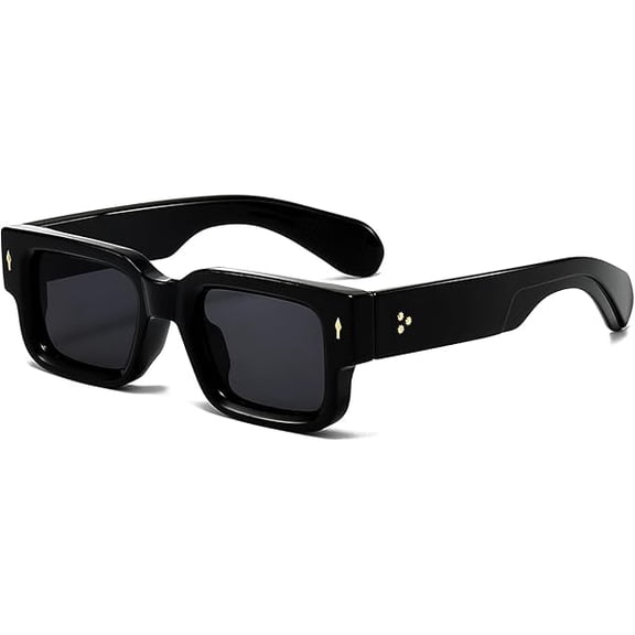 LYH Thick Frame Square Sunglasses for Women Men Chunky Rectangle Sun Glasses Black Shades UV400 Protection