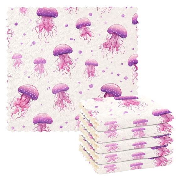 6 Pieces of Kitchen Towels 11x11Inch Kitchen Dish Cloths Kitchen Dish Towels Reuseable Cleaning Cloths Pink Jellyfish Seamless