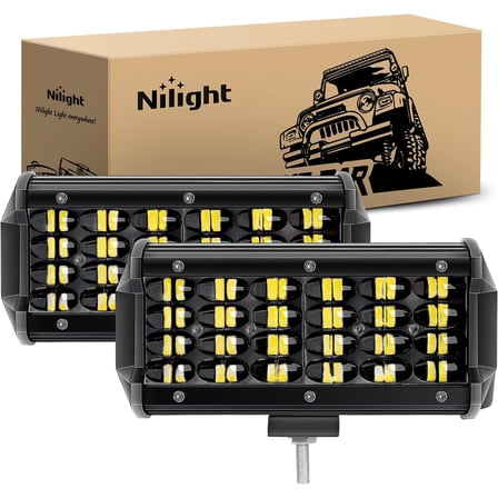 Nilight Led Pods 2Pcs 6.5 Inch 72W 7000LM Quad Row Light Bar Flood Spot Combo Driving Lamp Off Road LED Work Lights for Van Camper Wagon Car Pickup Golf Cart ATV UTV SUV Truck Boat 4x4