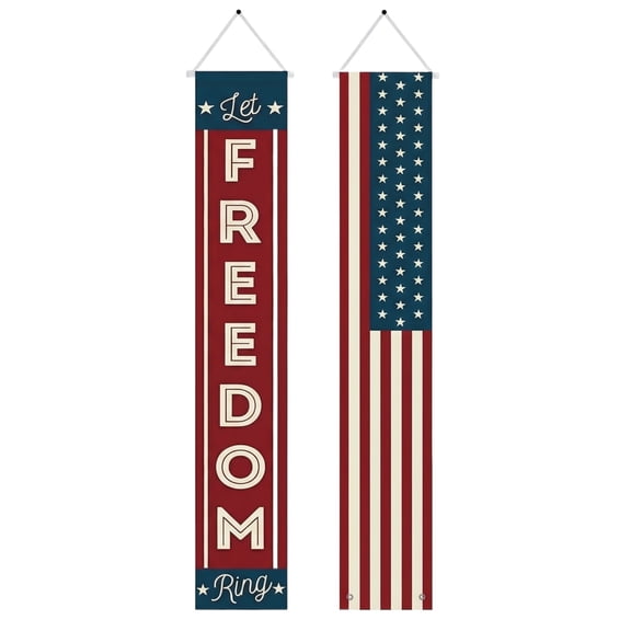 250th Anniversary USA Flag Patriotic Vertical Porch Banner Let Freedom Ring Hanging 4th of July Independence Day Outdoor Decor 71 x 12in