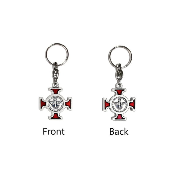 Holy Spirit red enamel cross keychain