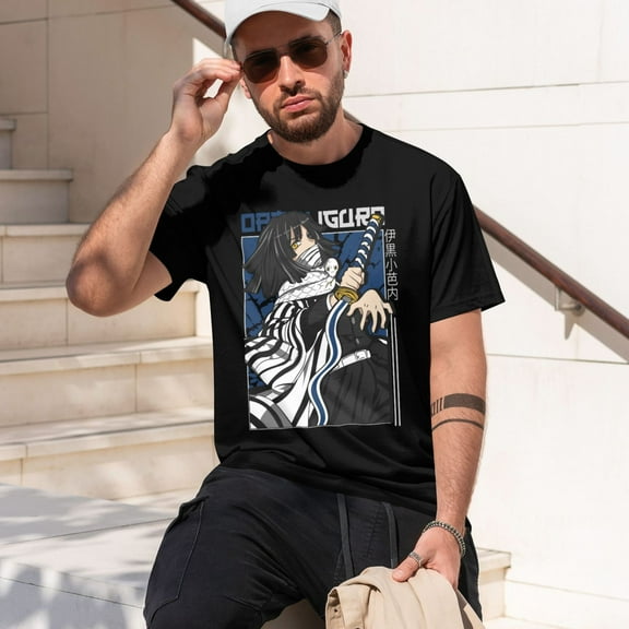 Anime Demon Slayer Shirt Mens Shirts Print T-Shirts Cosplay Shirts Fashion Casual Shirt Black -Small