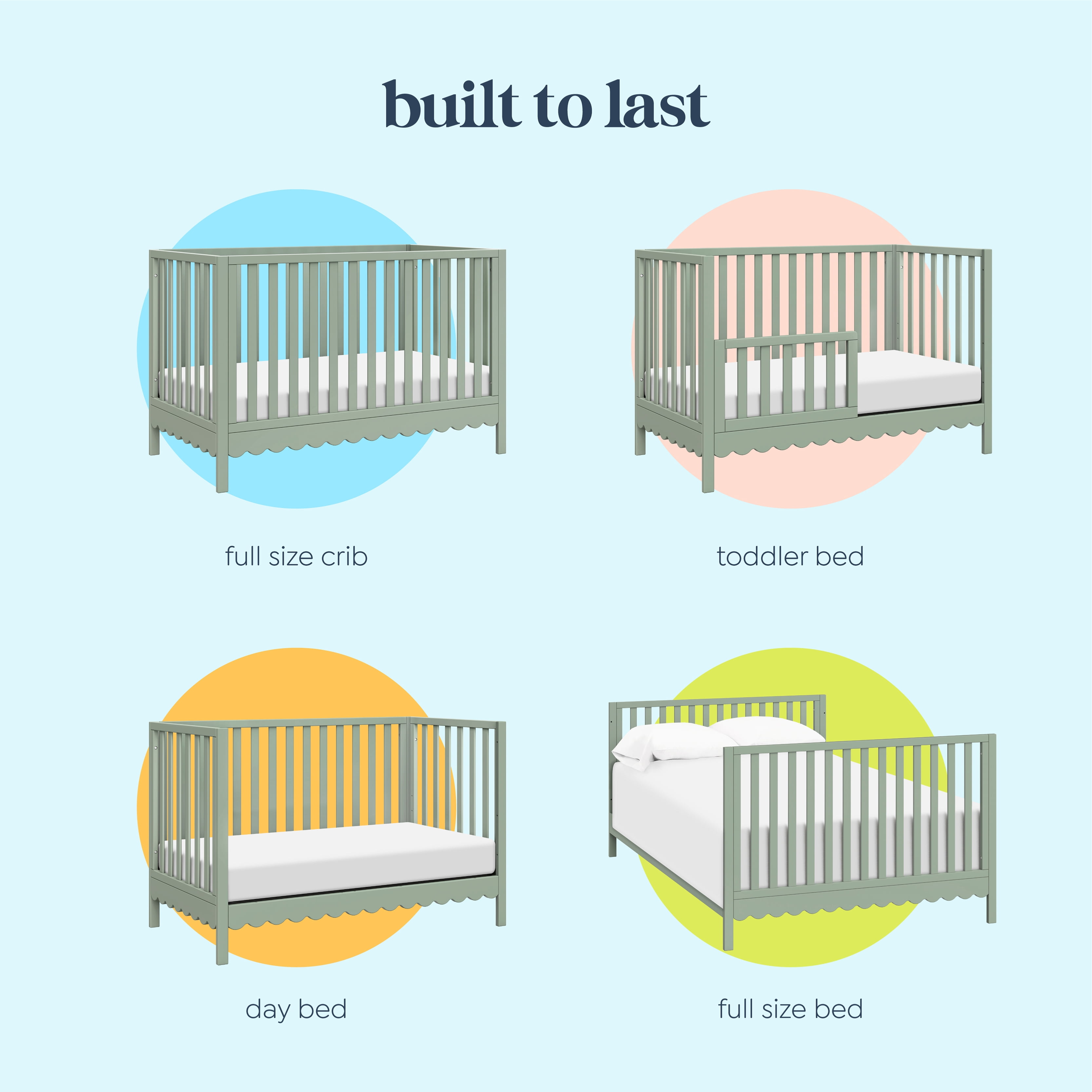daVinci Sammy Scallop 4 in 1 Convertible Crib, Light Sage