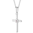 thumbnail image 2 of 925 Sterling Silver Pink CZ Flower Religious Cross Pendant Necklace Girls Kids 16", 2 of 7