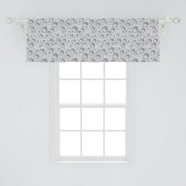 Grey Window Valance, Small Large Bubbles Pattern Water Liquid Pure Freshening Monochrome Aquatic Raindrops Design, Curtain Valance for Kitchen Bedroom Decor with Rod Pocket, by Ambesonne