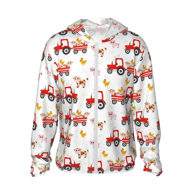 Fotbe Tractor With Farm Animals Chaqueta con Protección Solar UPF 50+ para Hombre y Mujer, Camisa con Capucha y Bolsillos-Medium