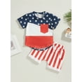 thumbnail image 2 of Bagilaanoe 4th of July Clothes for Toddler Baby Boys Short Sleeve Contrast Color T-Shirt Tops + Stars Striped Shorts 6M 12M 18M 24M 3T Kids Independence Day Outfits 2pcs Short Pants Set, 2 of 9