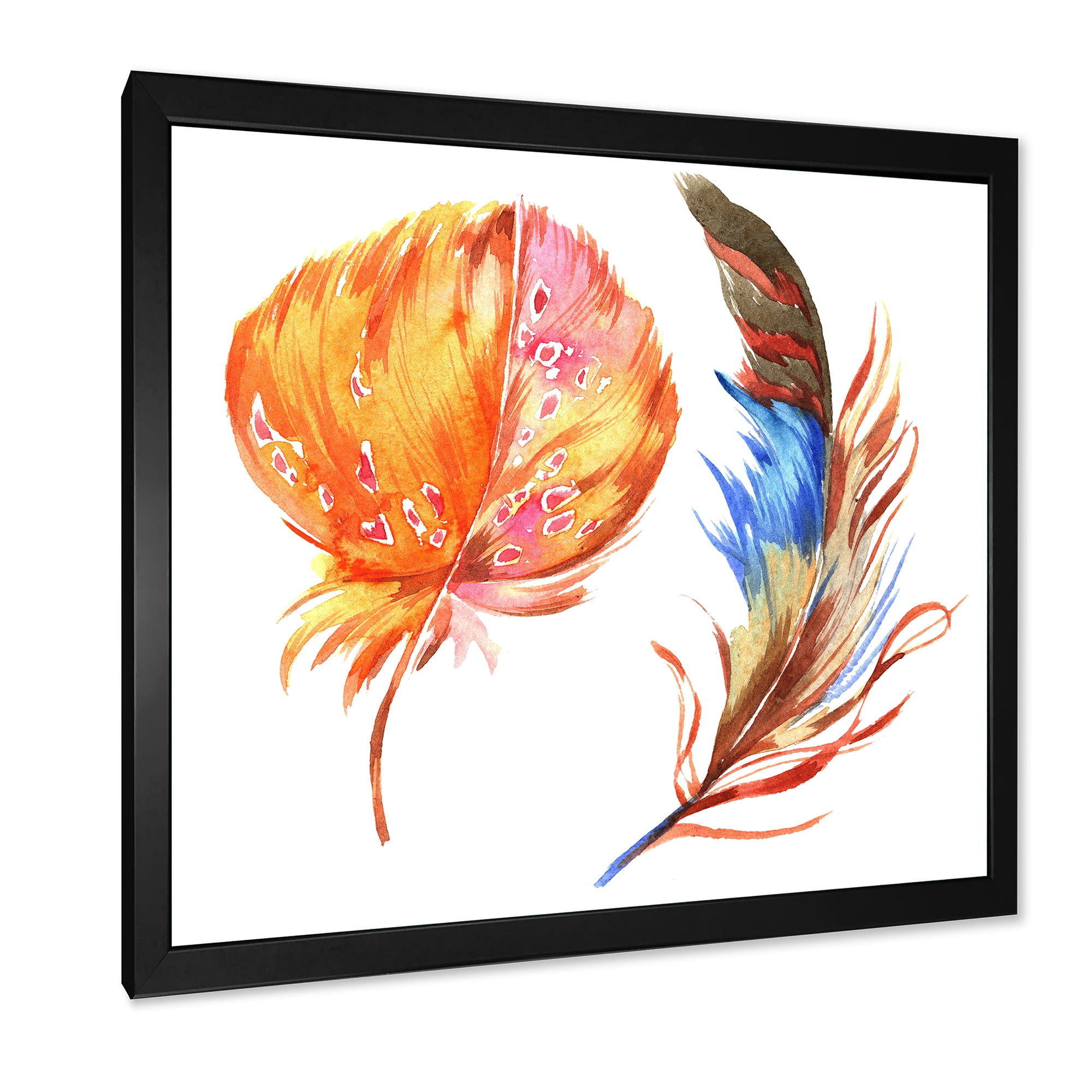 Designart 'Ethnic Brown and Colorful Feather ' Bohemian & Eclectic Framed Art Print
