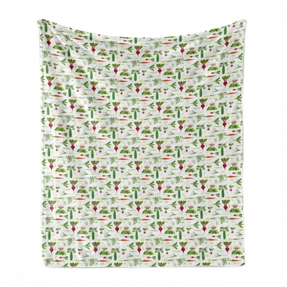 Vegetable Soft Flannel Fleece Throw Blanket, Healthy Foods Pattern Cucumbers Carrots Garlic and Turnips Vegetarian Greens, Cozy Plush for Indoor and Outdoor Use, 50" x 70", Multicolor, by Ambesonne