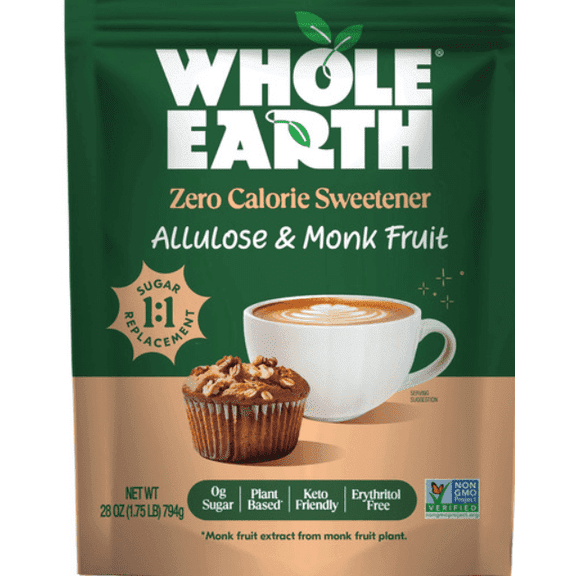 Whole Earth Allulose & Monk Fruit Zero Calorie Sweetener, 28 oz