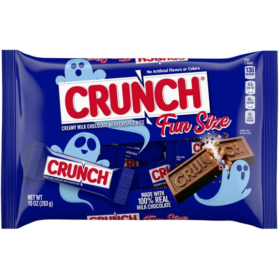 CRUNCH Fun Size Candy Bars, Creamy Milk Chocolate with Crisped Rice, Individually Wrapped, 10 oz Bag