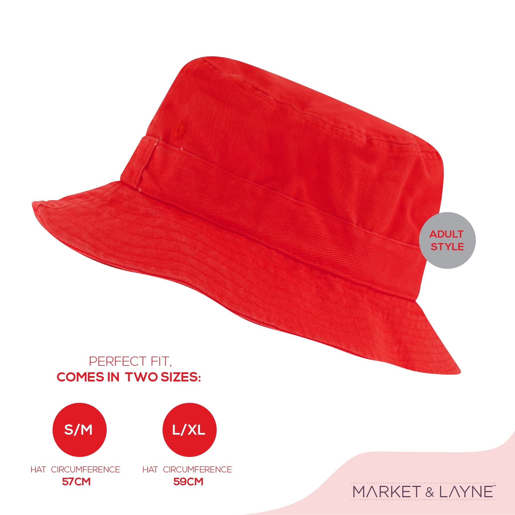 Market & Layne Unisex Red Bucket Hat for Adult & Teens - Medium/Large