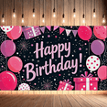thumbnail image 6 of Pink Themed Happy Birthday Banner with Balloons Gifts and Stars Background Decoration for Birthday Party Photography Props Backdrop Decorations, 6 of 8