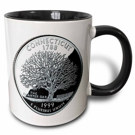 3dRose State Quarter of Connecticut (PD-US), Two Tone Black Mug, 11oz