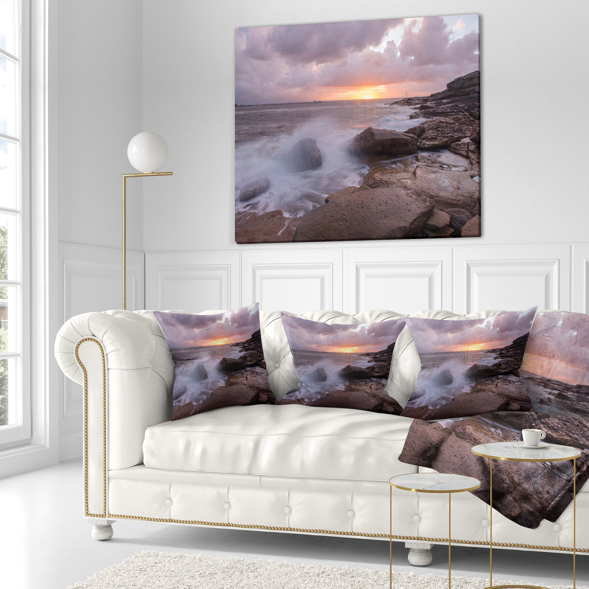 Designart Stormy Waves in Beautiful Australia Beach - Seashore Throw Pillow - 16x16