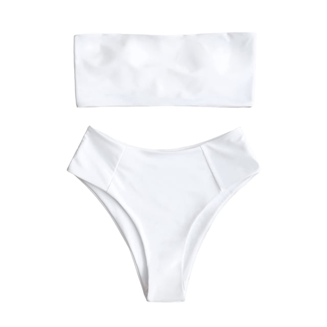 Conjunto de bikini ZAFUL para mujer, estilo bandeau sin tirantes, de corte alto, blanco