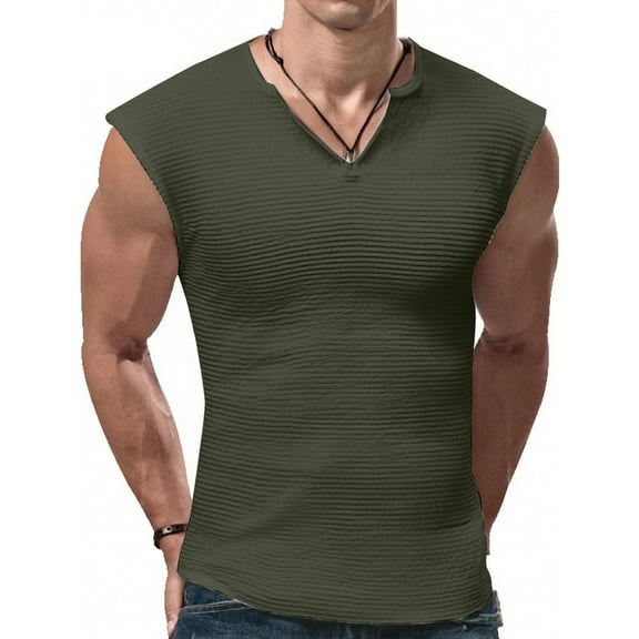 Men's Sleeveless Ribbed V-Neck Casual Tank Top Stretchy Slim Fit Muscle Top