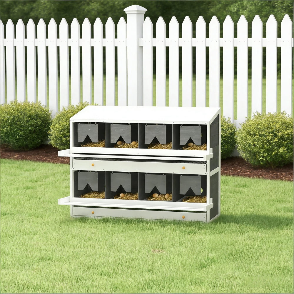 2 Tier Fir Wood Chicken Nesting Box, Automatic Egg Rolling Poultry Laying Nest With Perches V-Shaped Curtain, Elevated Dry Chicken Egg Laying House For 16-32 Hens