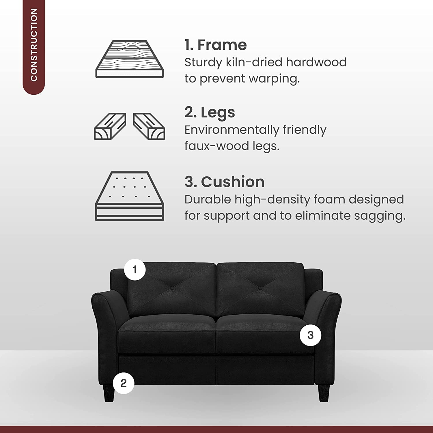 Lifestyle Solutions Harvard Loveseat with Curved Arm