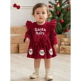 thumbnail image 3 of Newborn Baby Girl Christmas Outfits Letter Santa Claus Embroidery Long Sleeve Romper Dress Ribbed Bodysuit With Bow Headband 0-18 Months 2Pcs Christmas Clothes Set, 3 of 10