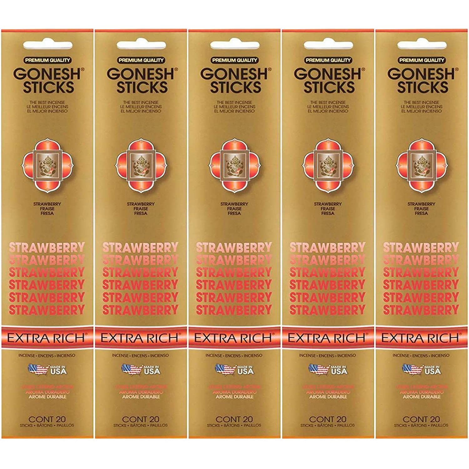 GnHoCh Incense Sticks Extra Rich Collection - Strawberry 5 Packs (100 Total)
