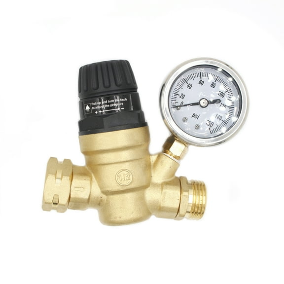 Handle Adjustable RV Water Pressure Regulator with Gauge for RV Camper Travel Trailer