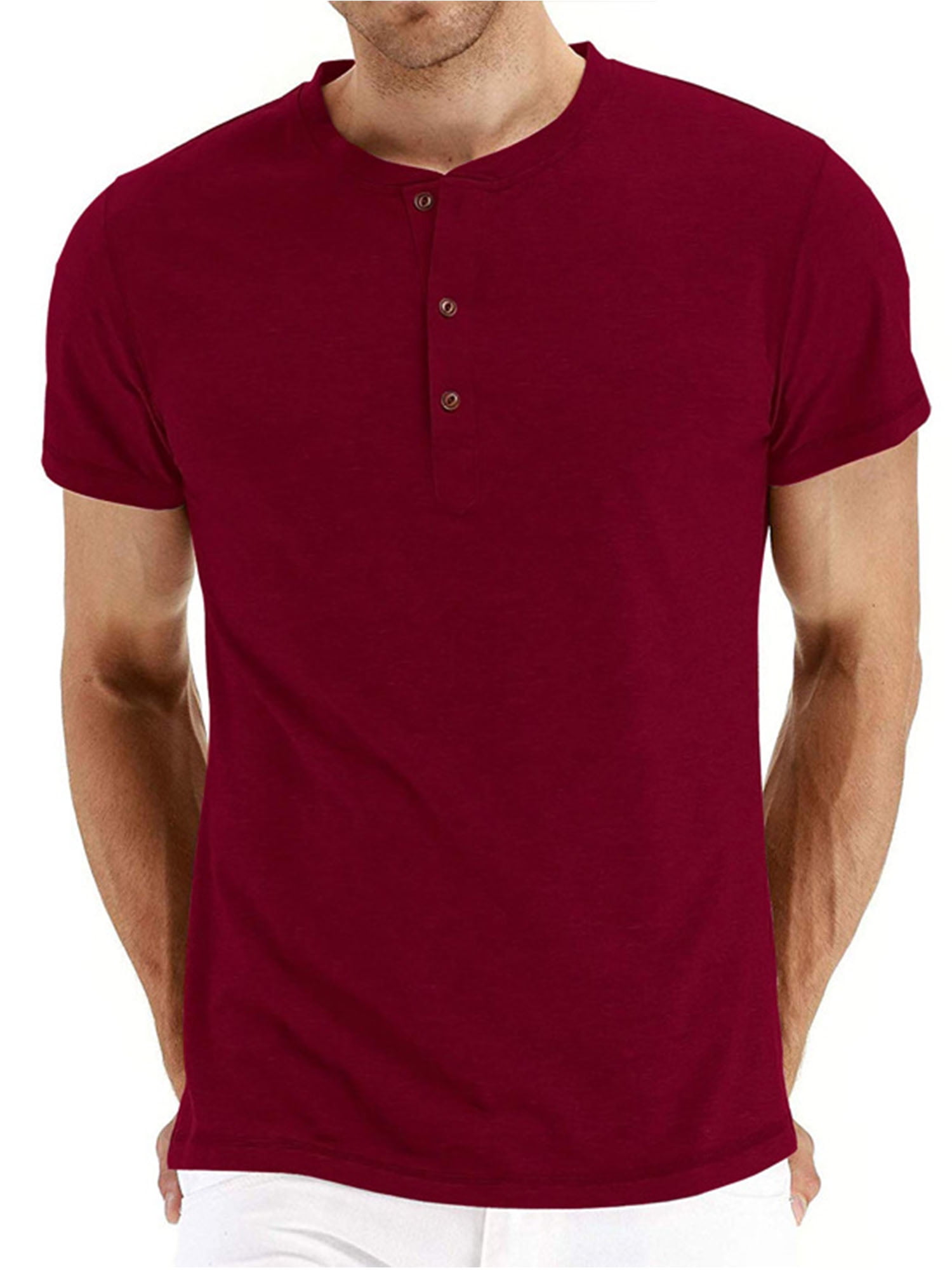 Mens Casual Button T-Shirt O Neck Pullover Short Sleeve Blouse Tops