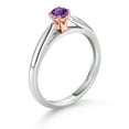 thumbnail image 3 of Gem Stone King 925 Silver and 10K Rose Gold Purple Amethyst Solitaire Engagement Ring for Women (0.16 Cttw, Gemstone February Birthstone, Round 3.5MM, Size 7), 3 of 4
