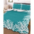 thumbnail image 3 of Quilts Twin-XL Size Bedding Set, Aqua Coastal Coral Lightweight Quilted Comforter, White Ocean Marine Sea Nautical Beach Reversible Bedspread Coverlet with Pillow Covers for All Season, 68" x 98", 3 of 7