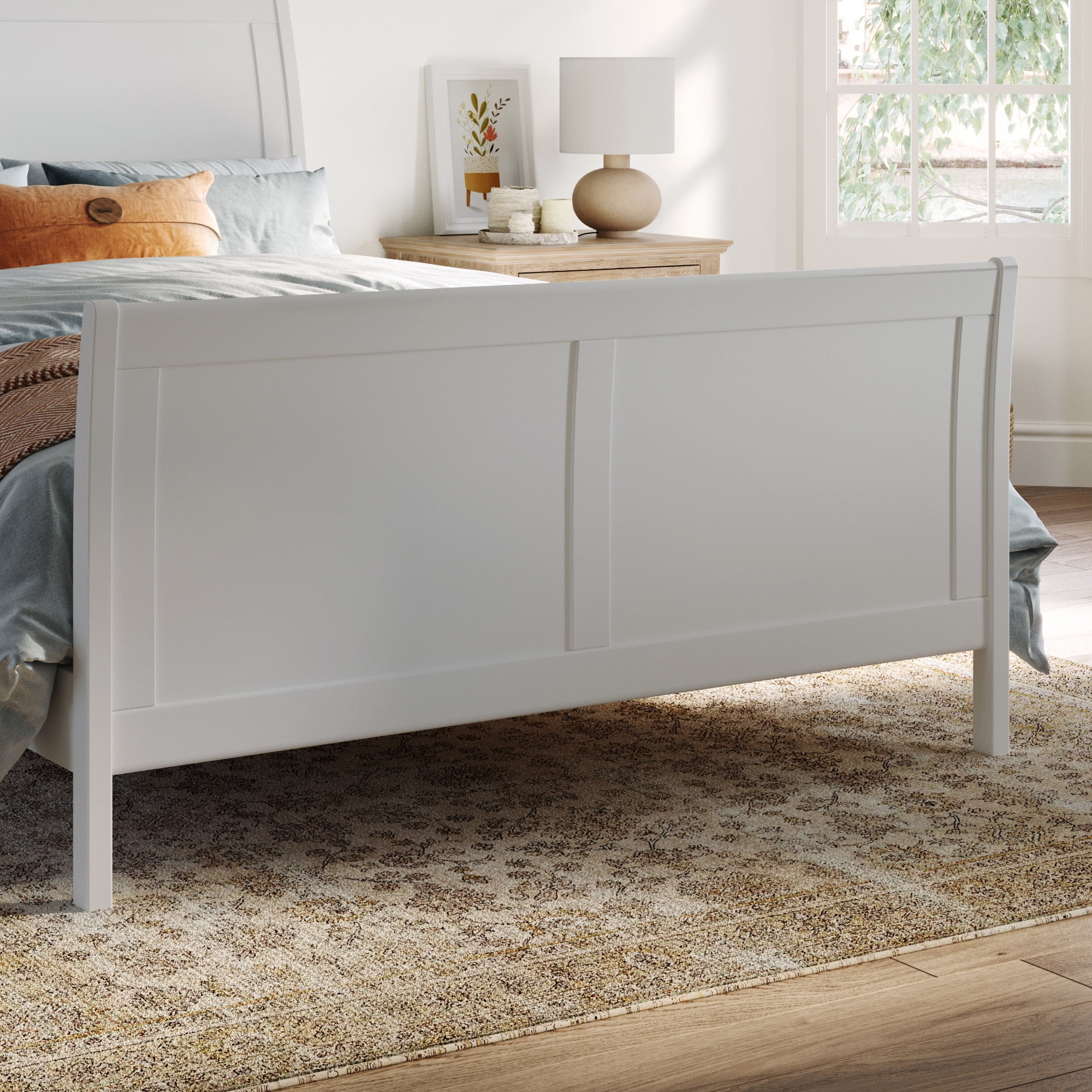 AFI Portland Full Low Profile Platform Bed with Matching Footboard, White