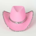 thumbnail image 5 of Gtoiithly Western Cowboy Hats with Plush Trim Adult Disco Party Rolled Brims Cowboy Hats Pink-2 One Size, 5 of 5