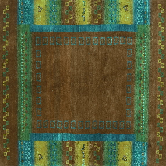 Ahgly Company Indoor Square Abstract Turquoise Blue Contemporary Area Rugs, 5' Square