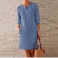 thumbnail image 2 of LowProfile Dresses for Women Casual Winter Fall Plus Size Long Sleeve O-Neck Cotton Linen Button Shirt Crewneck Loose With Two Pockets Fashion Dress Blue 5XL, 2 of 6
