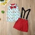 thumbnail image 2 of Qiylii Boy Gentleman Clothes Sets Cartoon Car Print Vest + Suspender Shorts, 2 of 7