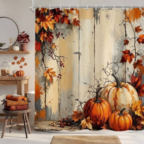Fall Shower Curtain for Bathroom,Pumpkin Thanksgiving Shower Curtains Vintage Orange Autumn Harvest Maple Leaf Rustic Bathroom Decor Bath Curtain Waterproof Fabric 72x72 Inch