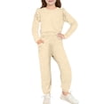 thumbnail image 2 of Loopsun Boys Girls Long Sleeve Round Neck Shirts Ruffle Sleeve Top and Pants Soft Loungewear Sleepwear Outfit Beige, 6-7 Years, 2 of 5