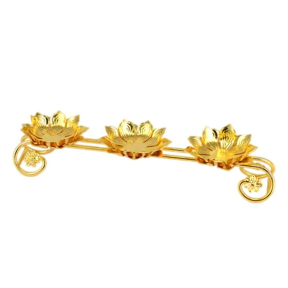 deevoka Lotus Carved Butter Lamp Holder Candle Holder Candlestick 3 Tealight Decor Desktop Golden