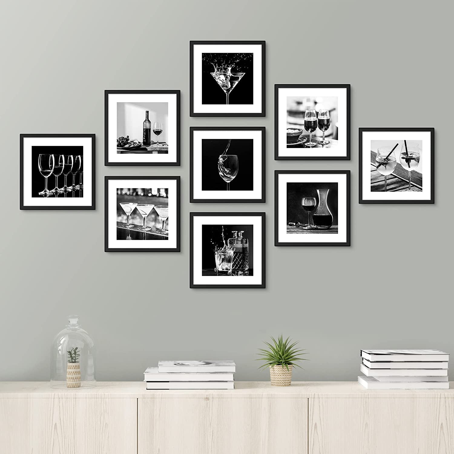 Modern 17 PCs Photo Frame Wall Hanging Black Picture Art Home Decor Set Collage 