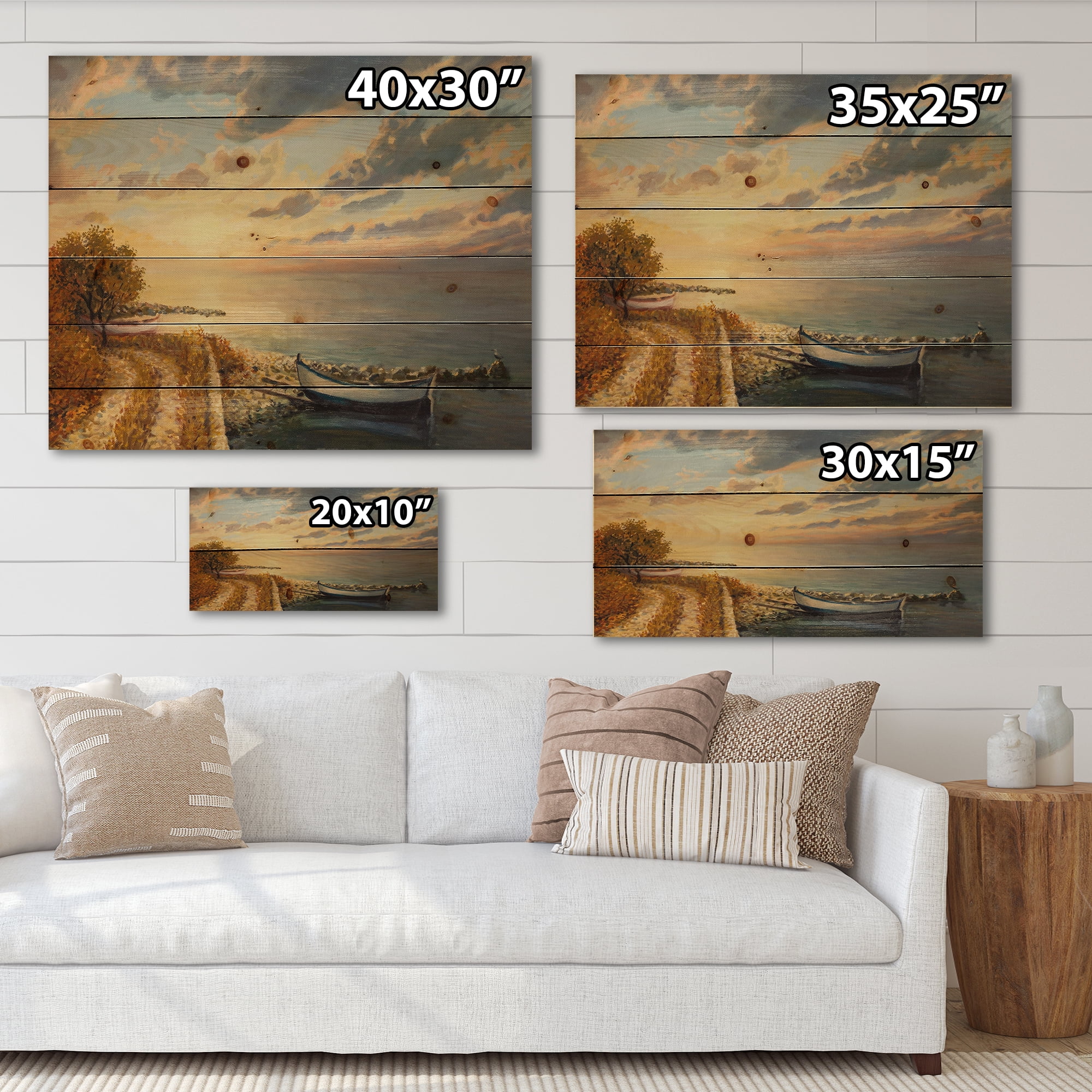 Designart 'Romantic Morning By The Sea' Nautical & Coastal Print on Natural Pine Wood