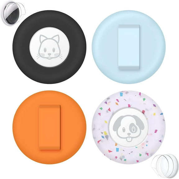 Airtag Cat Collar Holder (4 Pack), Small Air Tag Cat Collar Holder, Silicone Pet Collar Case for Apple Airtag Compatible with Cat Dog Pet Collar Within 3/8 inch - Small - Black,Blue,Orange,Floral