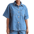 thumbnail image 4 of LYMAYTER Women's Casual Denim Set‌ for S-2XL Button Down Denim Shirt and Shorts Summer Outfit Comfort, 4 of 9