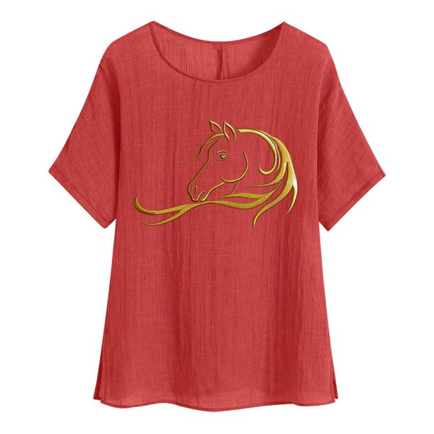 Vestidos Casuales Para Mujer, Blusas De Mujer De Moda Camisetas estampadas de moda para mujer, blusas casuales de lino holgadas de manga corta con cuello redondo y raglán